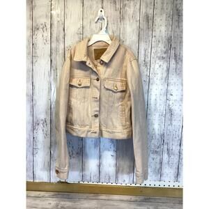 Women's Merle Roberts Beige Jean Jacket with Raw Hem - Size Small